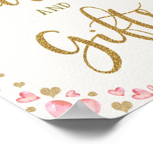 ピンクの金ゴールドハートカードギフトベビーシャワー誕生日 ポスター (角)