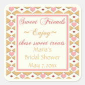 ピンクの金ゴールドハートダイヤモンドキャンディビュッフェスティッカー スクエアシール (正面)