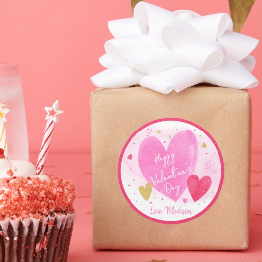 ピンクの金ゴールドハートハッピーバレンタインデー ラウンドシール (パーティー)