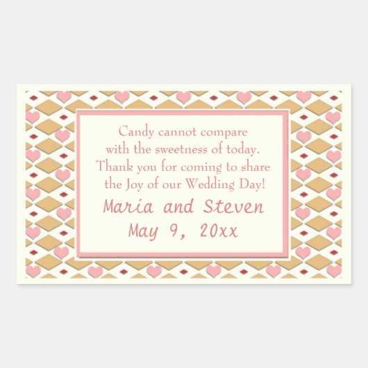 ピンクの金ゴールドハート長方形キャンディビュッフェスティッカー 長方形シール (正面)