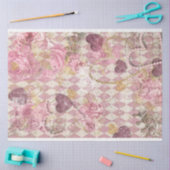 ピンクの金ゴールドハーレクインハートクラウンフローラデコページ 薄葉紙 (クラフト)