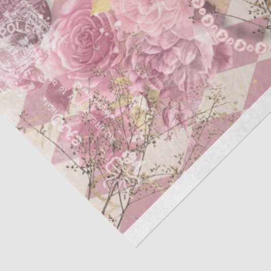 ピンクの金ゴールドハーレクインハートクラウンフローラデコページ 薄葉紙 (詳細)