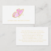 ピンクの金ゴールドバタフライラッシュアフターケアの指示 名刺 (正面/裏面)