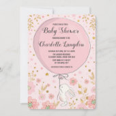 ピンクの金ゴールドバニーラビットベビーシャワーティーパーティー 招待状 (正面)