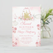 ピンクの金ゴールドバラ花スウィート16誕生日 招待状 (スタンド正面)