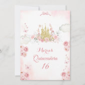 ピンクの金ゴールドバラ花スウィート16誕生日 招待状 (裏面)