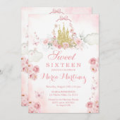 ピンクの金ゴールドバラ花スウィート16誕生日 招待状 (正面/裏面)