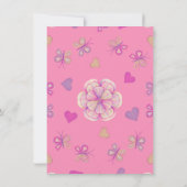 ピンクの金ゴールドバラ蝶の赤ちゃんシャワーの招待状 案内状 (裏面)