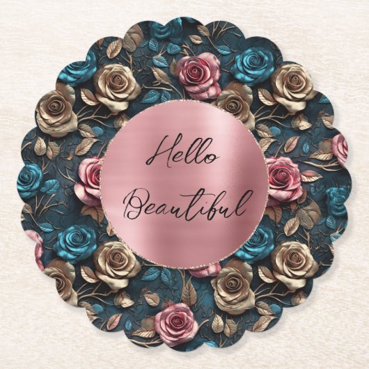 ピンクの金ゴールドバラ ペーパーコースター (正面)