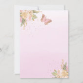 ピンクの金ゴールドバルーン赤ちゃんシャワーでバタフライドライブ 招待状 (裏面)