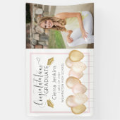 ピンクの金ゴールドバルーン1枚の写真卒業バナー 横断幕 (縦)