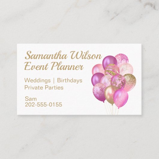 ピンクの金ゴールドバルーン 名刺 (正面)