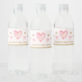 ピンクの金ゴールドバレンタインベビーシャワー誕生日パーティー ペットボトルラベル