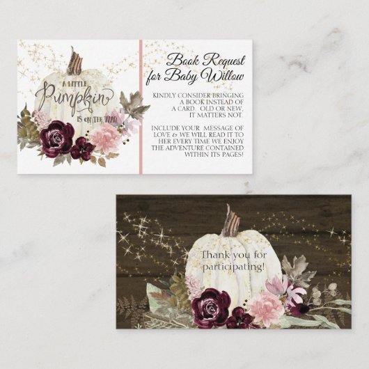 ピンクの金ゴールドバーガンディフローラカボチャの木の本 名刺 (正面/裏面)