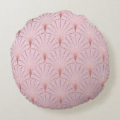 ピンクの金ゴールドパターン、ファンの羽毛パターン、アールデコカイ ラウンドクッション (裏面)