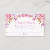 ピンクの金ゴールドパープルの女の子の赤ちゃんシャワーおむつラッフル エンクロージャーカード (正面)