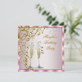 ピンクの金ゴールドパールピンクの金ゴールド女性の誕生日パーティー 招待状 (スタンド正面)