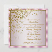 ピンクの金ゴールドパールピンクの金ゴールド女性の誕生日パーティー 招待状 (裏面)