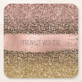 ピンクの金ゴールドヒョウのプリントスパークル スクエアペーパーコースター (正面)