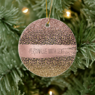 ピンクの金ゴールドヒョウのプリントスパークル セラミックオーナメント