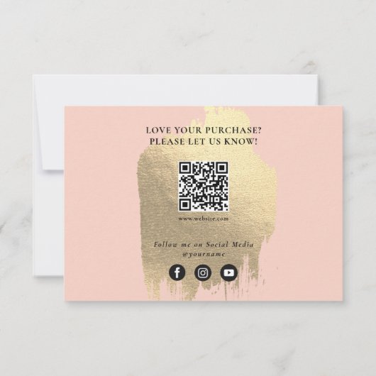 ピンクの金ゴールドビジネスありがとうロゴソーシャルメディア サンキューカード (裏面)