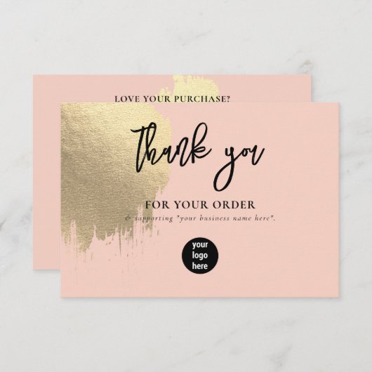 ピンクの金ゴールドビジネスありがとうロゴソーシャルメディア サンキューカード (正面/裏面)