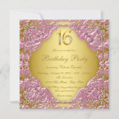 ピンクの金ゴールドファンシースワール甘い16パーティー 招待状 (裏面)
