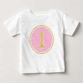 ピンクの金ゴールドフェイクグリッターサークル1st誕生日 ベビーTシャツ