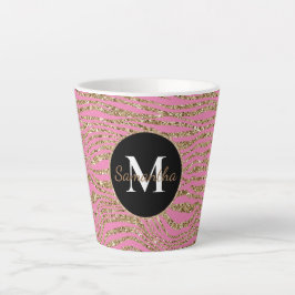 ピンクの金ゴールドフェイクグリッターゼブラプリント カフェラテマグ