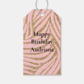 ピンクの金ゴールドフェイクグリッターゼブラプリント ギフトタグ (正面)