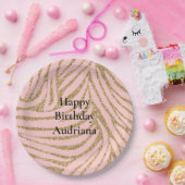 ピンクの金ゴールドフェイクグリッターゼブラプリント ペーパープレート (パーティー)