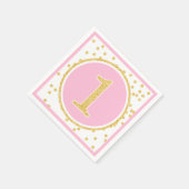 ピンクの金ゴールドフェイクグリッター紙吹雪第1誕生日 スタンダードカクテルナプキン (角)