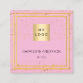 ピンクの金ゴールドフォトロゴQRコード スクエア名刺 (正面)