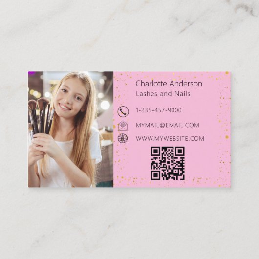 ピンクの金ゴールドフォトロモダンゴQRコード 名刺 (裏面)