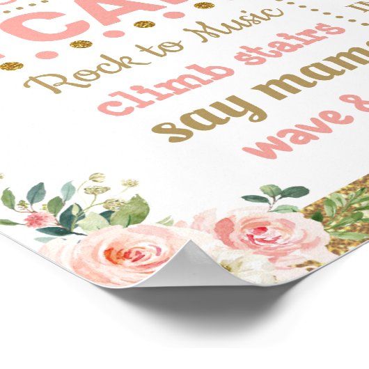 ピンクの金ゴールドフラワーキリン1stバースデーマイルストーン ポスター (角)