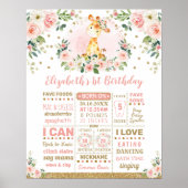 ピンクの金ゴールドフラワーキリン1stバースデーマイルストーン ポスター (正面)