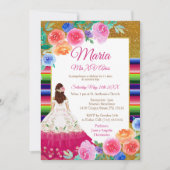 ピンクの金ゴールドフラワーズミスXVアノス誕生日 招待状 (正面)