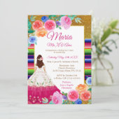 ピンクの金ゴールドフラワーズミスXVアノス誕生日 招待状 (スタンド正面)