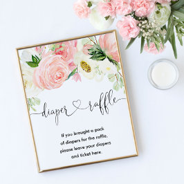 ピンクの金ゴールドフローラおむつラッフルサイン女の子シャワー ポスター