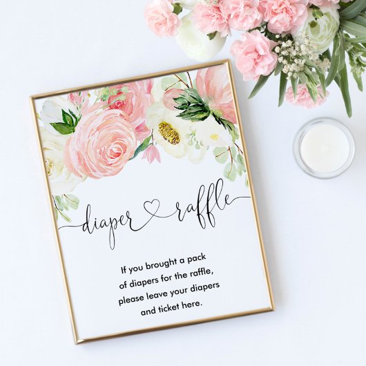 ピンクの金ゴールドフローラおむつラッフルサイン女の子シャワー ポスター