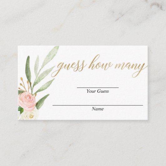 ピンクの金ゴールドフローラの赤ちゃんシャワーカードの数を推測 エンクロージャーカード (正面)