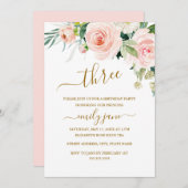 ピンクの金ゴールドフローラの3番目の誕生日パーティー 招待状 (正面/裏面)