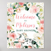 ピンクの金ゴールドフローラカウガールベビーシャワーへようこそ ポスター (正面)