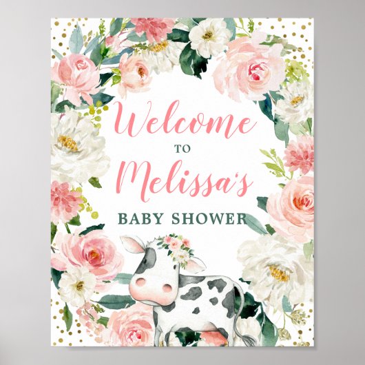ピンクの金ゴールドフローラカウガールベビーシャワーへようこそ ポスター (正面)