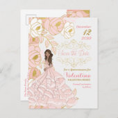 ピンクの金ゴールドフローラキンカネラ日付を保存 案内ポストカード (正面/裏面)