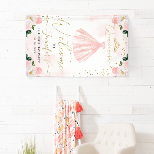 ピンクの金ゴールドフローラキンセアニェラウェルカムサイン 横断幕 (インサイチュ)