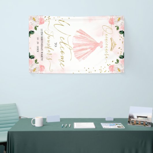 ピンクの金ゴールドフローラキンセアニェラウェルカムサイン 横断幕 (トレードショー)