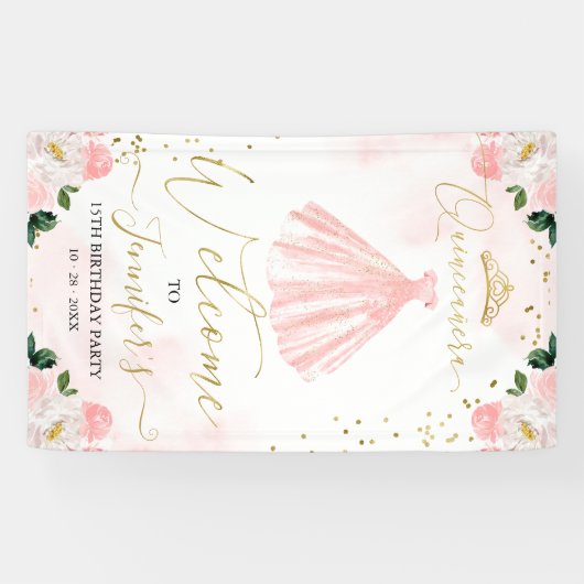 ピンクの金ゴールドフローラキンセアニェラウェルカムサイン 横断幕 (横)