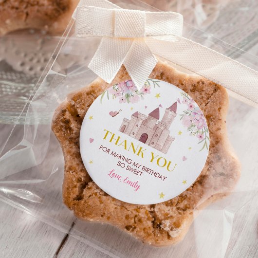 ピンクの金ゴールドフローラクラウンラベルシール誕生日 ラウンドシール