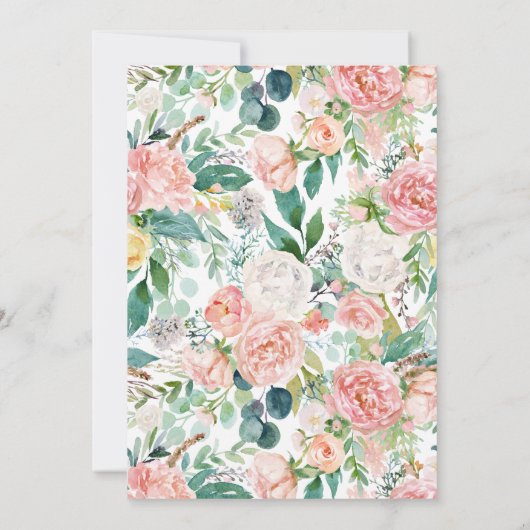 ピンクの金ゴールドフローラクロスファースト聖体拝領ガール 招待状 (裏面)